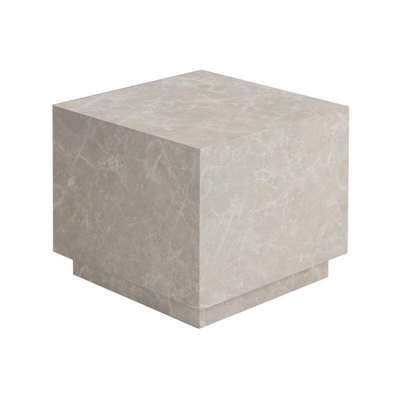 Bej MDF Mermer Desenli Kare Mermer Yan Sehpa-40x40x45 cm - 110572