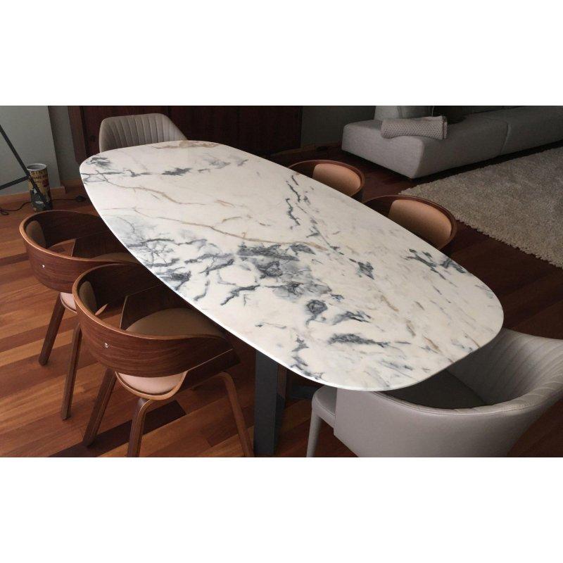 Bej Mermer Oval Masa 230x110x75 cm - 91582