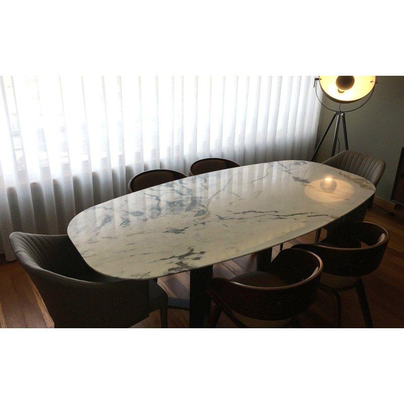 Bej Mermer Oval Masa 230x110x75 cm - 91582