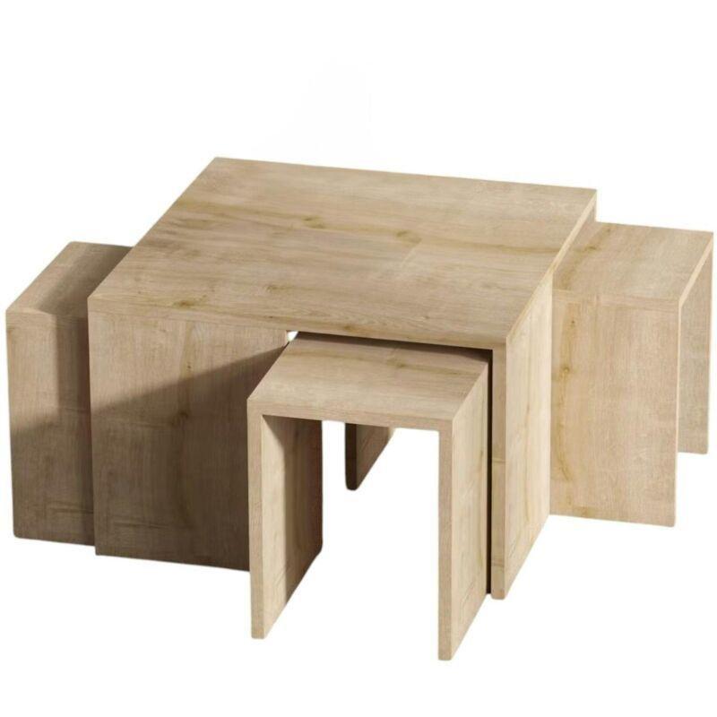 Bej Meşe Desenli Zigon Sehpa 60x60x37 cm 5 Parça MDF - 107758