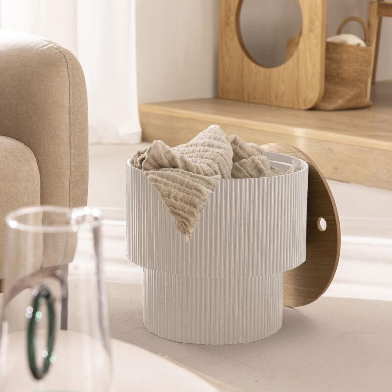 Bej Meşe Kaplama Raflı Ahşap Yan Sehpa-35x39x35 cm - 110398