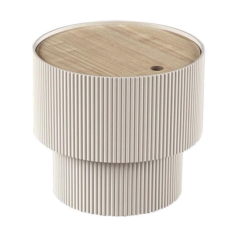 Bej Meşe Kaplama Raflı Ahşap Yan Sehpa-35x39x35 cm - 110398