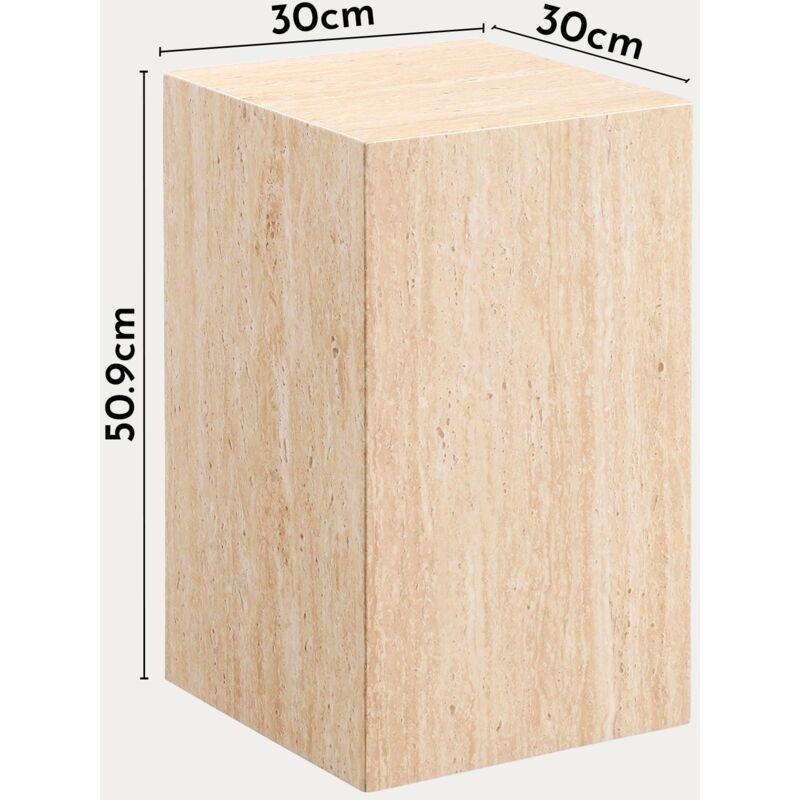 Bej Mühendislik Mermeri Traverten Renk Mermer Yan Sehpa-30x30x51 cm - 110613