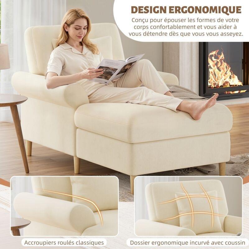 Bej Velours Tek Kişilik Dinlenme Koltuğu 133 x 87 x 90 cm - 108951