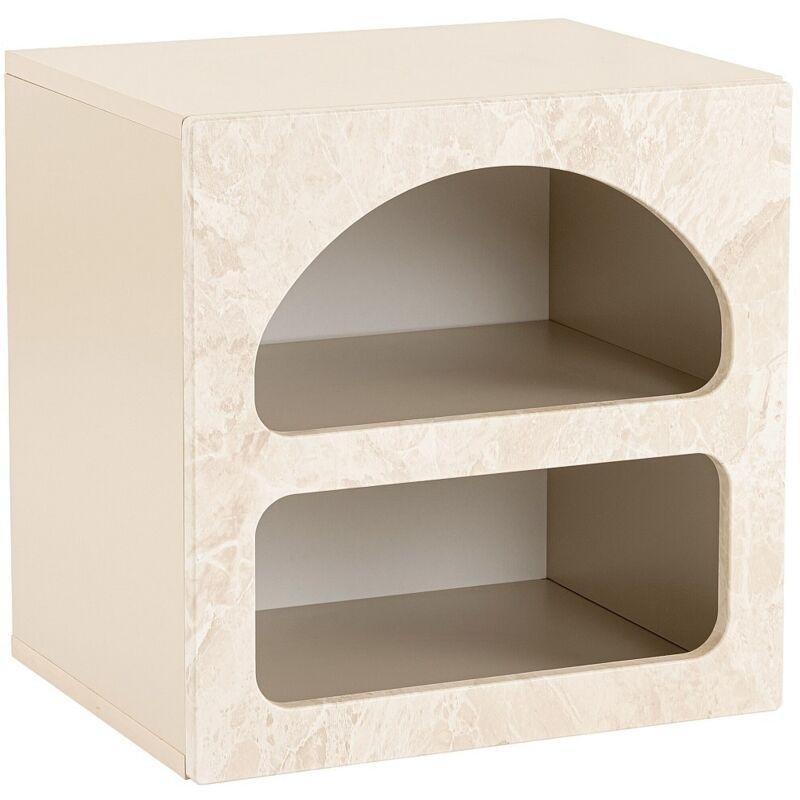 Bej Yonga Levha 2 Nişli Mermer Yan Sehpa-50x50x40 cm - 110453