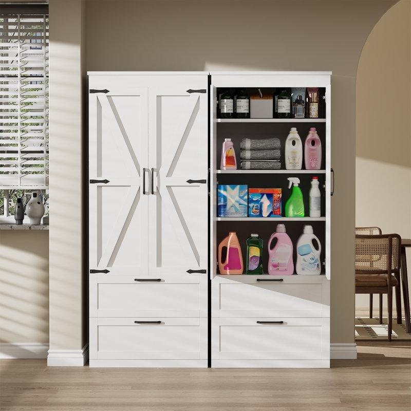 Beyaz 180 cm Çok Amaçlı Dolap Çift Kapılı Çekmeceli - 92884