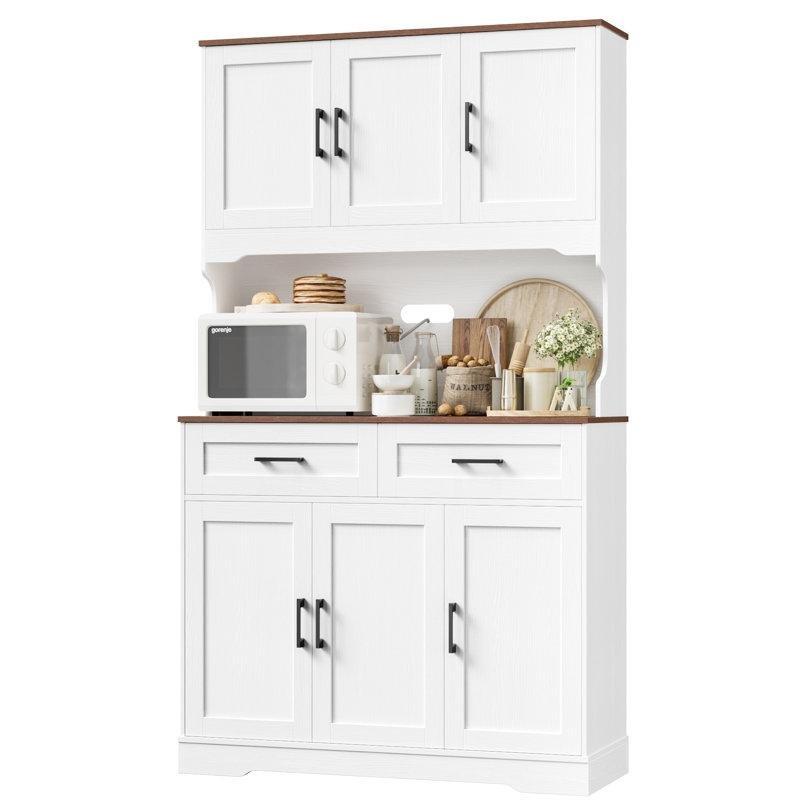 Beyaz 188 cm Mikrodalga Raflı Çekmeceli Ahşap Çok Amaçlı Dolap - 92797