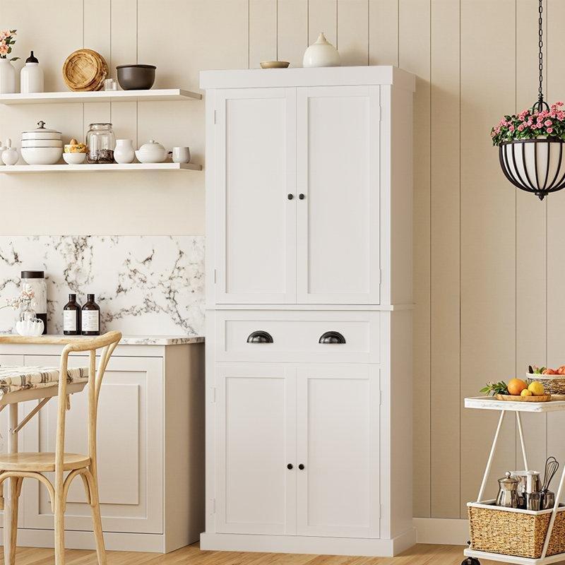 Beyaz 4 Kapılı Çekmeceli Çok Amaçlı Dolap 185x76x41 cm - 93079