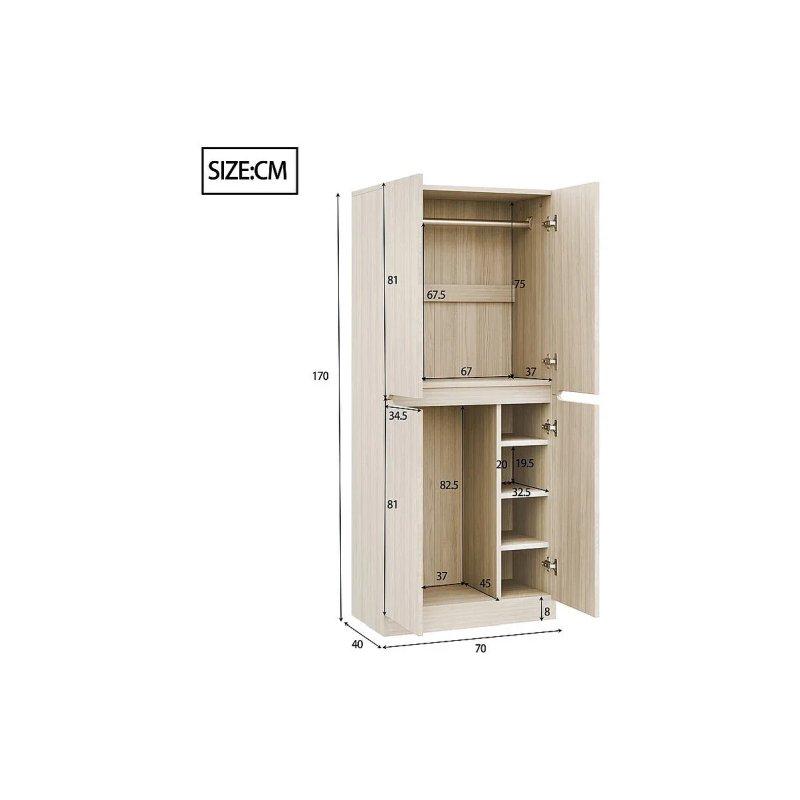 Beyaz 4 Kapılı Gardrop 70x40x170 cm Endüstriyel Ahşap - 90577