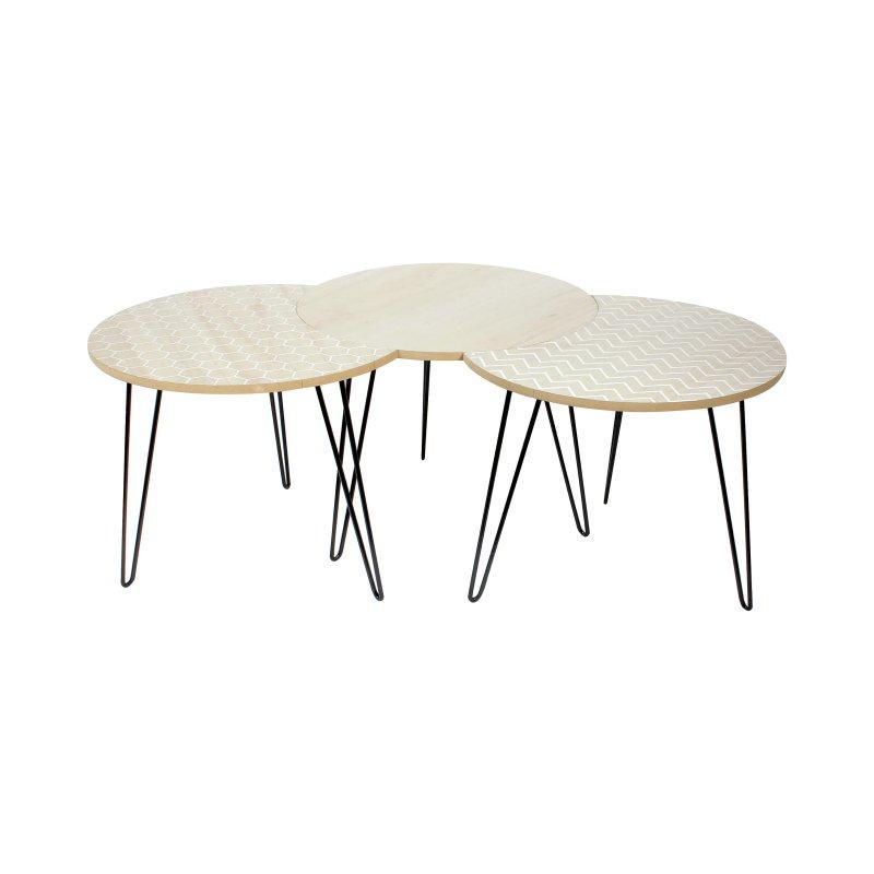 Beyaz 45x45 cm Üçlü Zigon Sehpa Metal Ayaklı - 106546