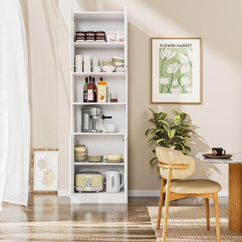 Beyaz 56x30x190 cm Altın Kulplu Raflı Çok Amaçlı Dolap - 92920