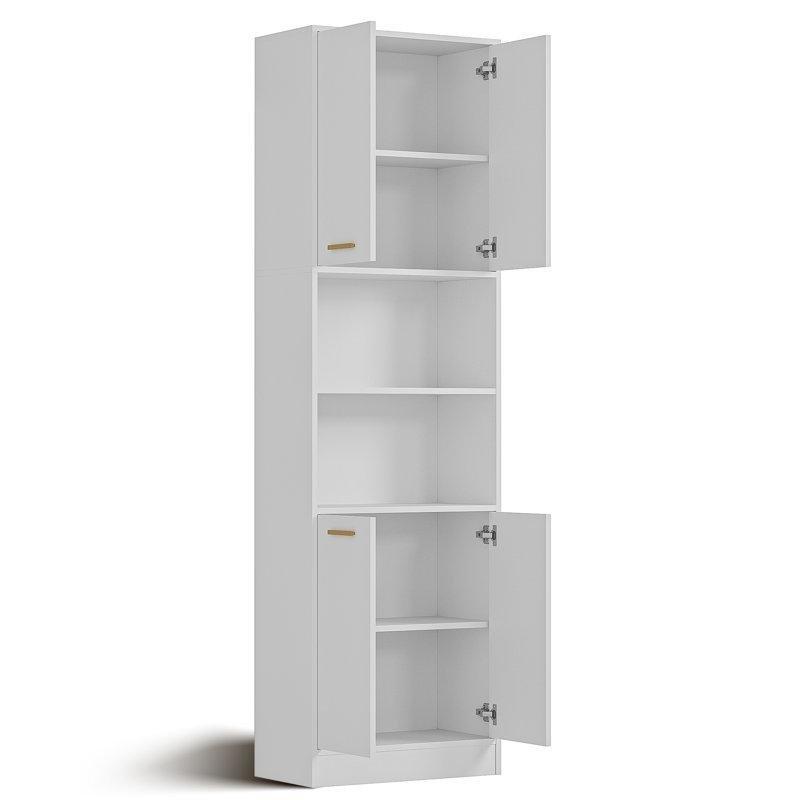 Beyaz 56x30x190 cm Altın Kulplu Raflı Çok Amaçlı Dolap - 92920