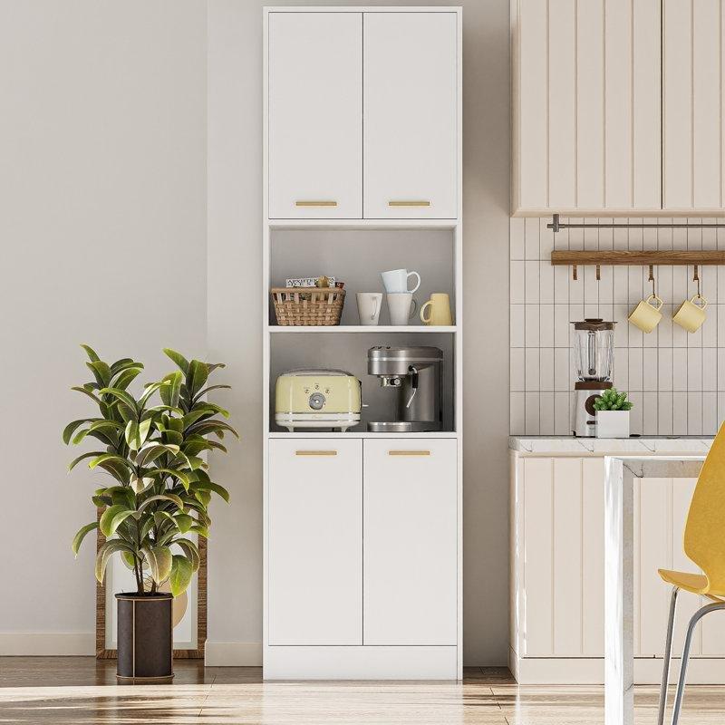 Beyaz 56x30x190 cm Altın Kulplu Raflı Çok Amaçlı Dolap - 92920