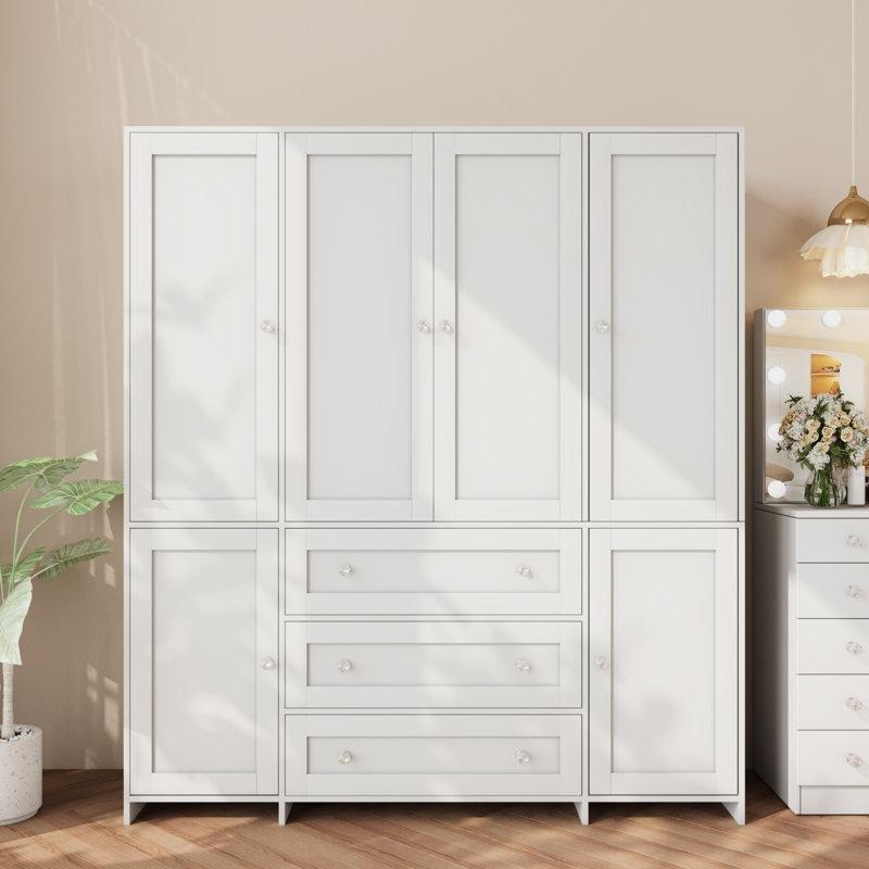 Beyaz 6 Kapılı Aynalı Gardrop, Endüstriyel Ahşap, 180 cm Yükseklik - 90958