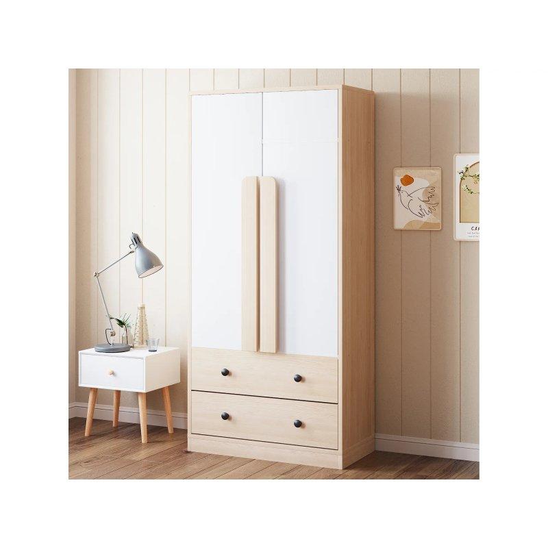 Beyaz Ahşap Gardrop 70x170 cm 2 Kapılı 2 Çekmeceli - 90190
