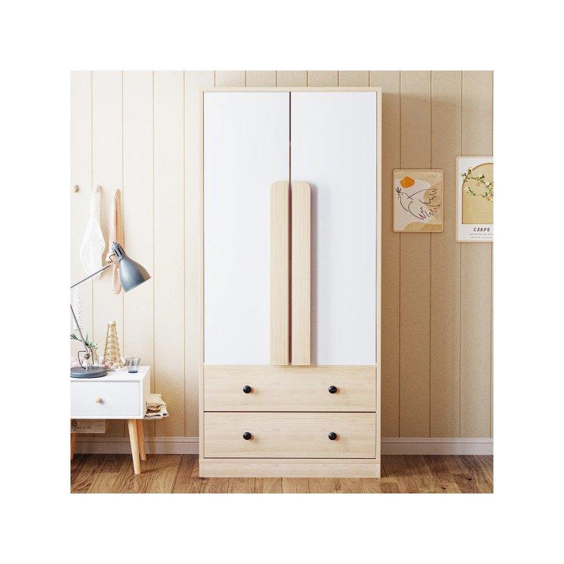 Beyaz Ahşap Gardrop 70x170 cm 2 Kapılı 2 Çekmeceli - 90190