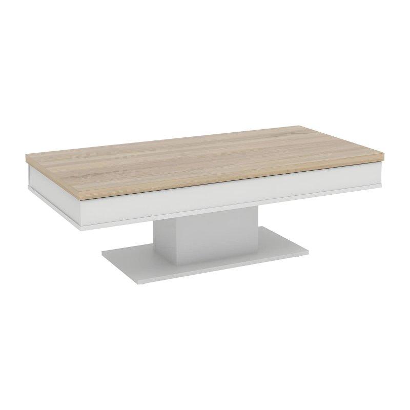 Beyaz Ahşap Orta Sehpa 120x59 cm Kaydırmalı Tablalı Depolama Alanlı - 102492