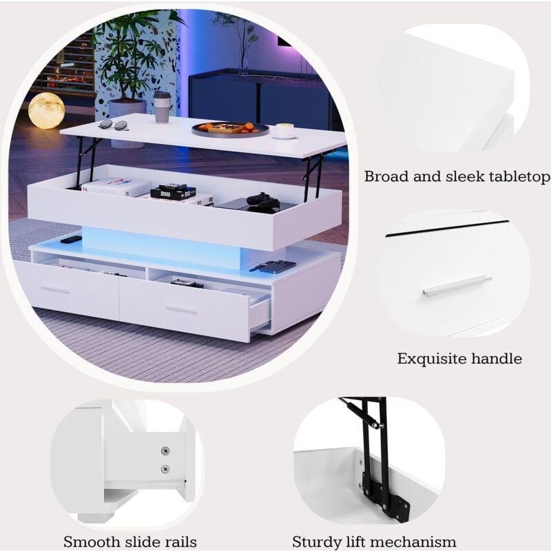Beyaz Akıllı Sehpa 100x50 cm, Pistonlu Yükseklik Ayarı ve LED Aydınlatma - 101570