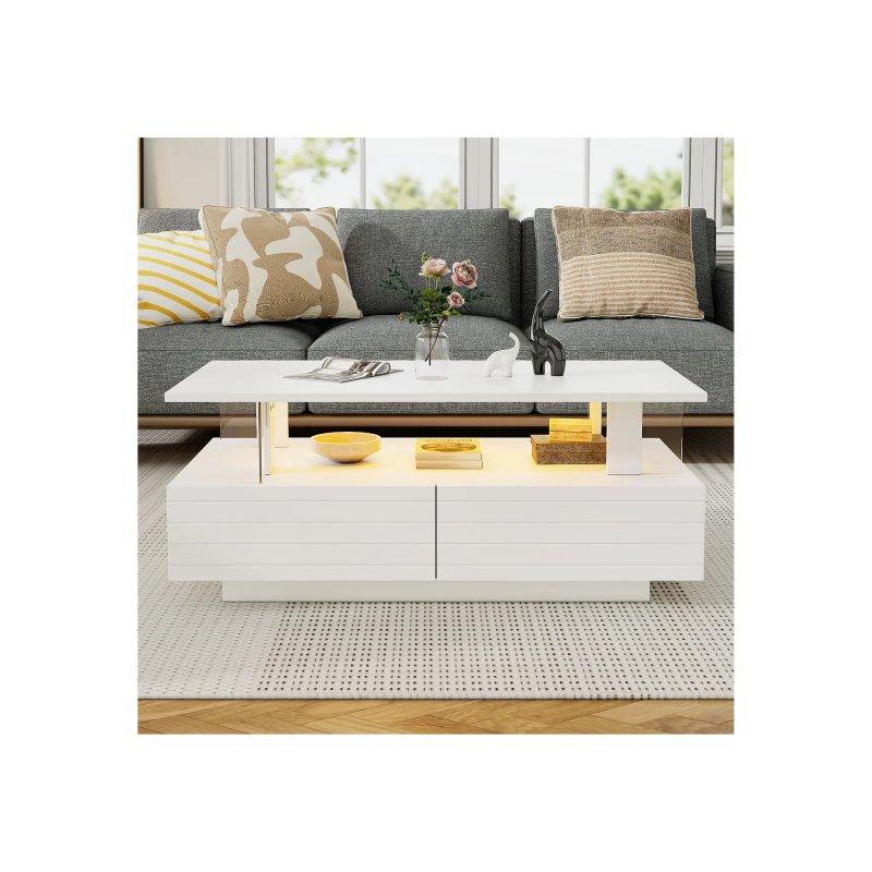 Beyaz Akrilik Ledli Orta Sehpa 100x50x42 cm - 102264