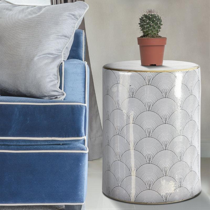 Beyaz Altın Seramik Suya Dayanıklı Seramik Yan Sehpa-44x34x34 cm - 113394