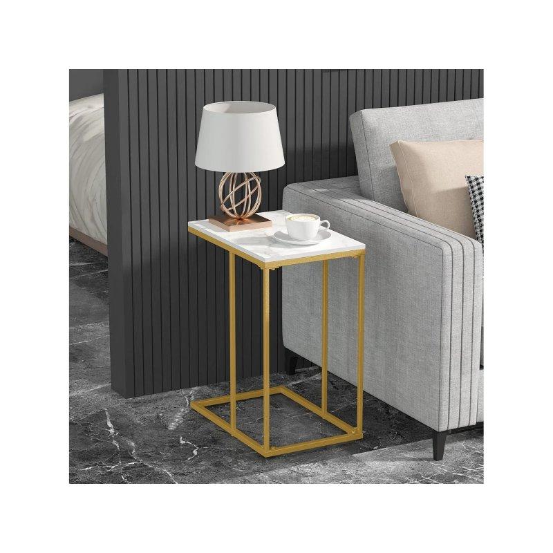 Beyaz Altın Sinter Taş Metal Çizilmeye Dayanıklı Tasarım Yan Sehpa-45x30x55 cm - 110261