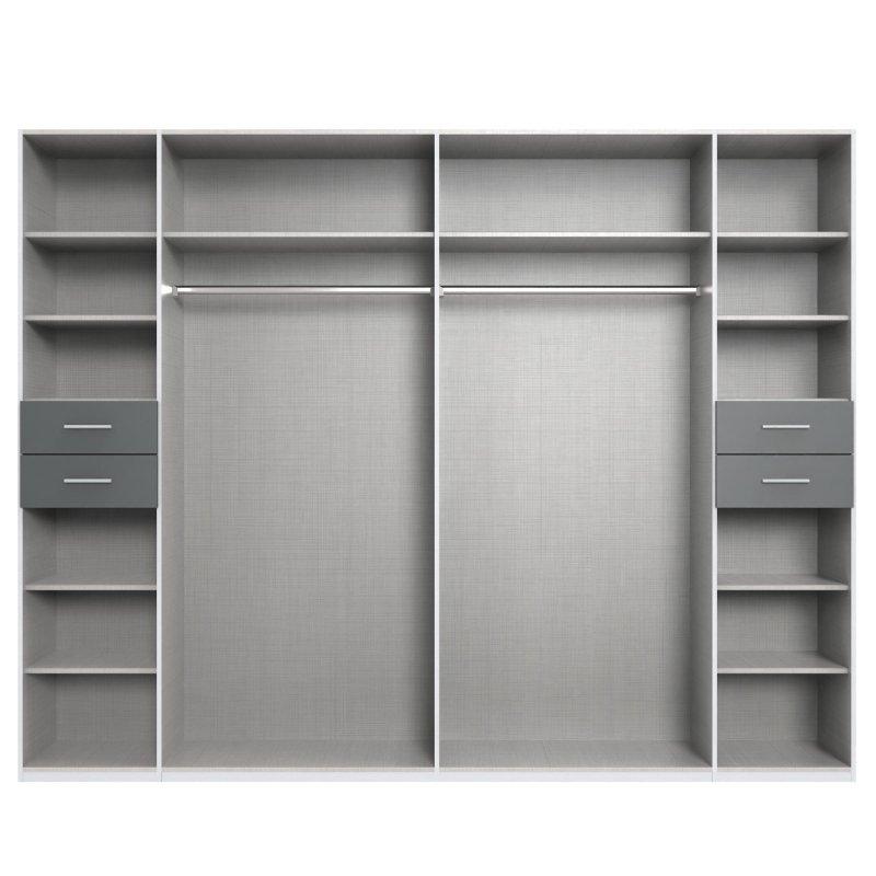 Beyaz Antrasit 8 Kapılı Aynalı Gardrop 270x208x58 cm - 90919