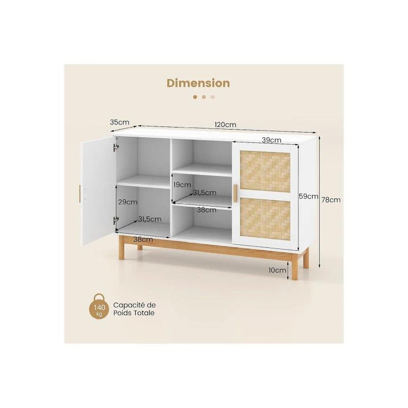 Beyaz Bambu Detaylı Çok Amaçlı Dolap 120x35x78 cm - 92587