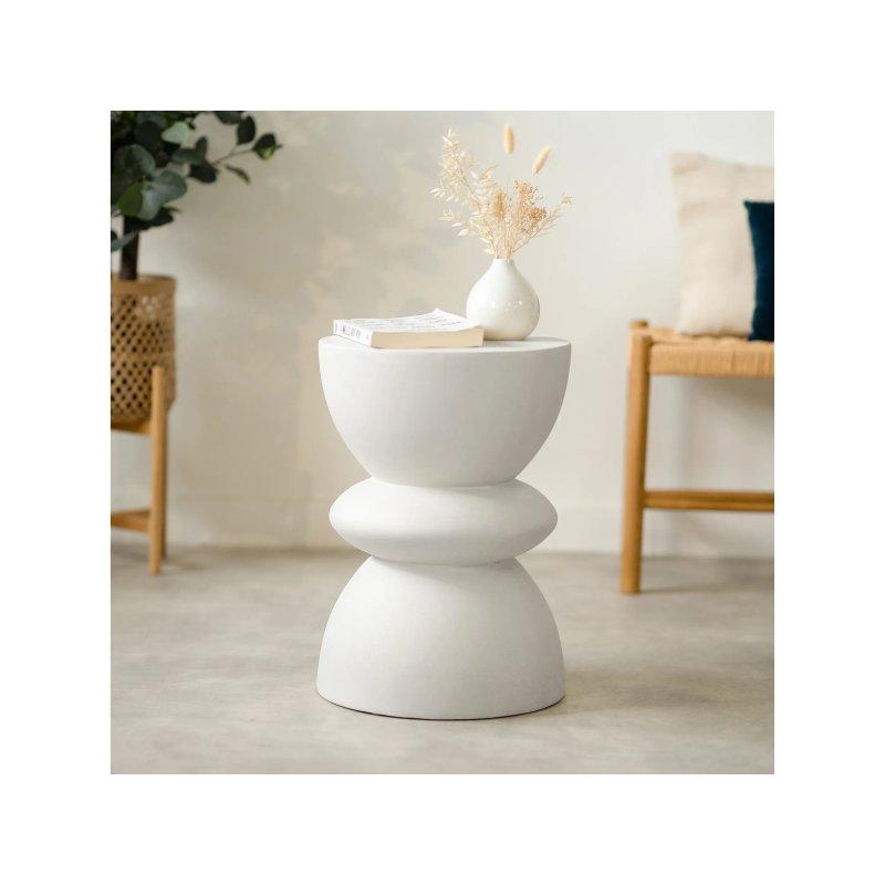 Beyaz Beton El Yapımı Tasarım Yan Sehpa-35x35x50 cm - 110279