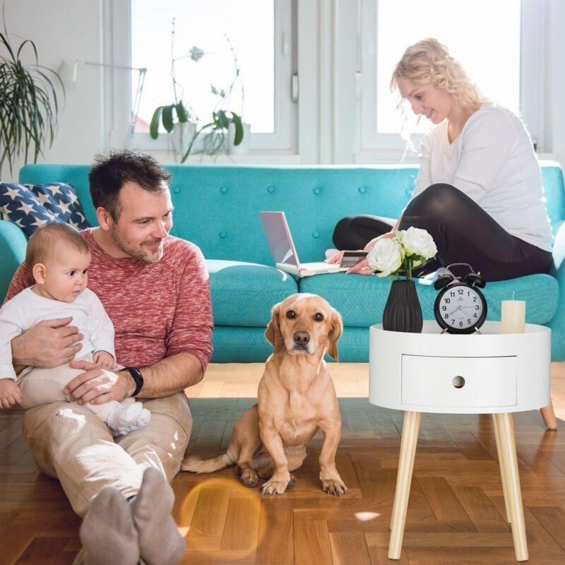 Beyaz Çam Çekmeceli İskandinav Yan Sehpa-44x45x21 cm - 112564