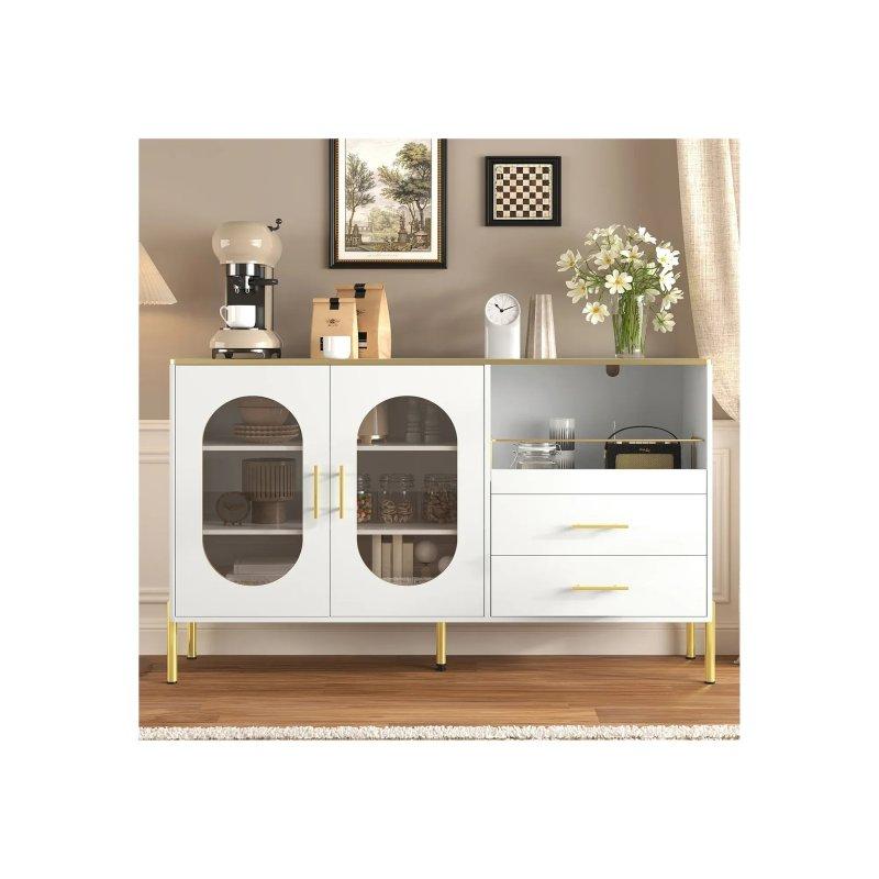 Beyaz Cam Kapaklı Çok Amaçlı Dolap 140x90x38 cm Gold Kulplu - 92362 Beyaz Cam Kapaklı Çok Amaçlı Dolap 140x90x38 cm Gold Kulplu - 92362
