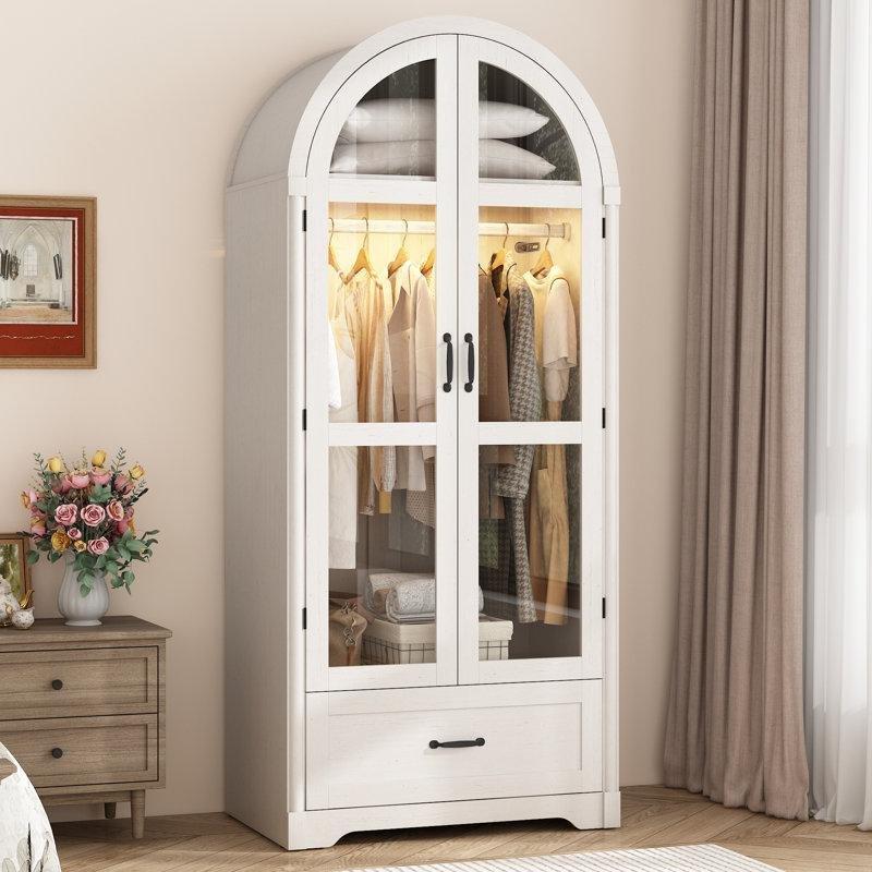 Beyaz Cam Kapaklı Gardrop Endüstriyel Ahşap 80x180 cm - 91015