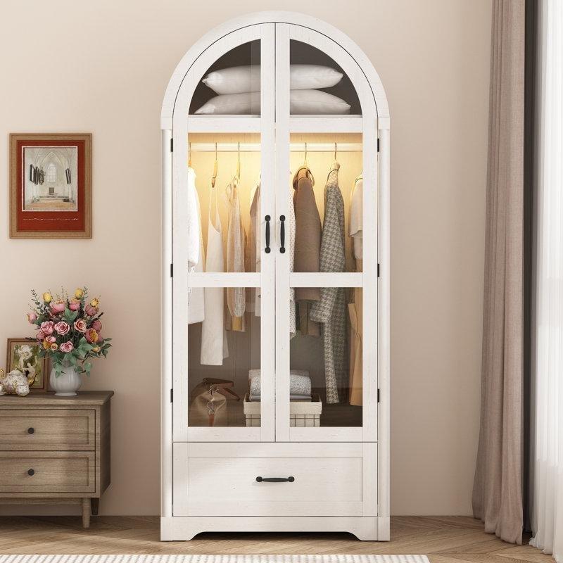 Beyaz Cam Kapaklı Gardrop Endüstriyel Ahşap 80x180 cm - 91015