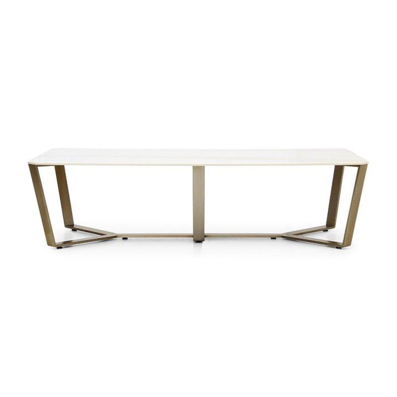 Beyaz Carrera Mermer Masa 220x100 cm Gold Ayaklı - 91660