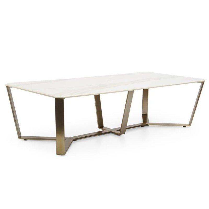 Beyaz Carrera Mermer Masa 220x100 cm Gold Ayaklı - 91660