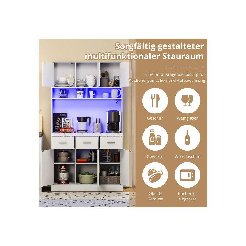 Beyaz Çok Amaçlı Dolap 100x40x180 cm LED Işıklı 6 Kapaklı 3 Çekmeceli - 92614