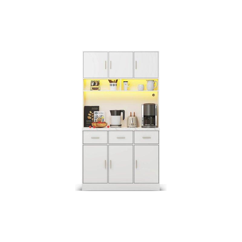 Beyaz Çok Amaçlı Dolap 100x40x180 cm LED Işıklı 6 Kapaklı 3 Çekmeceli - 92614