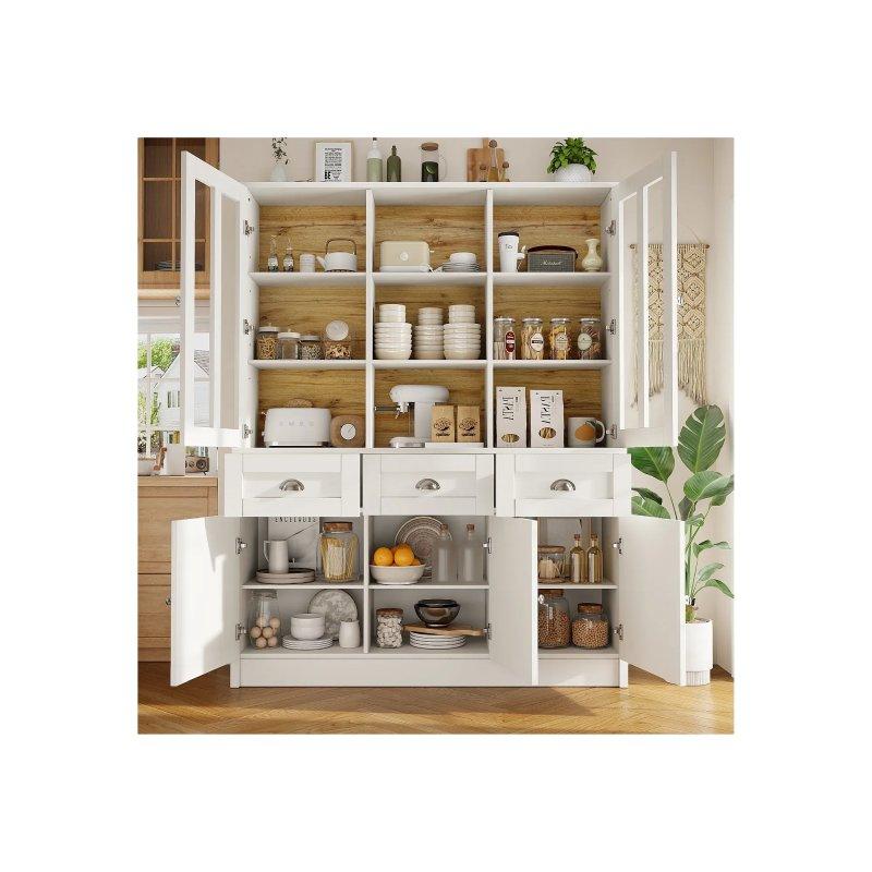 Beyaz Çok Amaçlı Dolap 140x38x175 cm MDF 5 Kapaklı 3 Çekmeceli - 92578