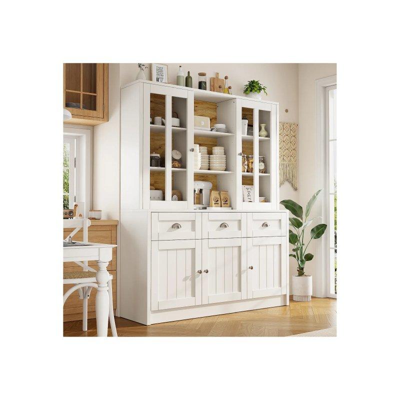 Beyaz Çok Amaçlı Dolap 140x38x175 cm MDF 5 Kapaklı 3 Çekmeceli - 92578