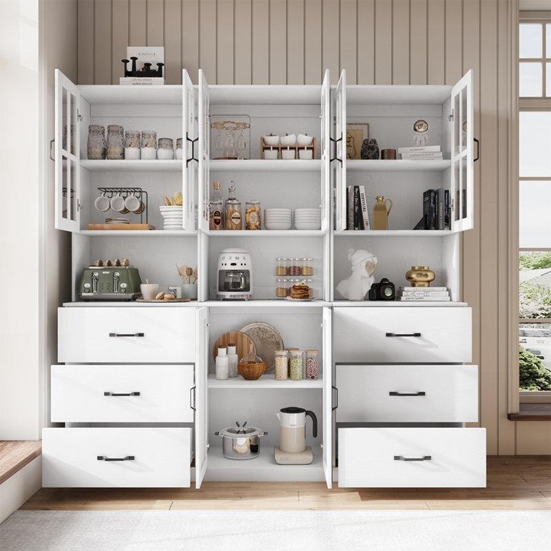 Beyaz Çok Amaçlı Dolap 180x180x40 cm Camlı Kapak Çekmeceli - 93109