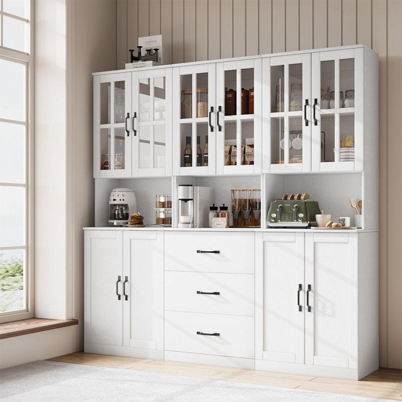 Beyaz Çok Amaçlı Dolap 180x180x40 cm Camlı Kapak Çekmeceli - 93109