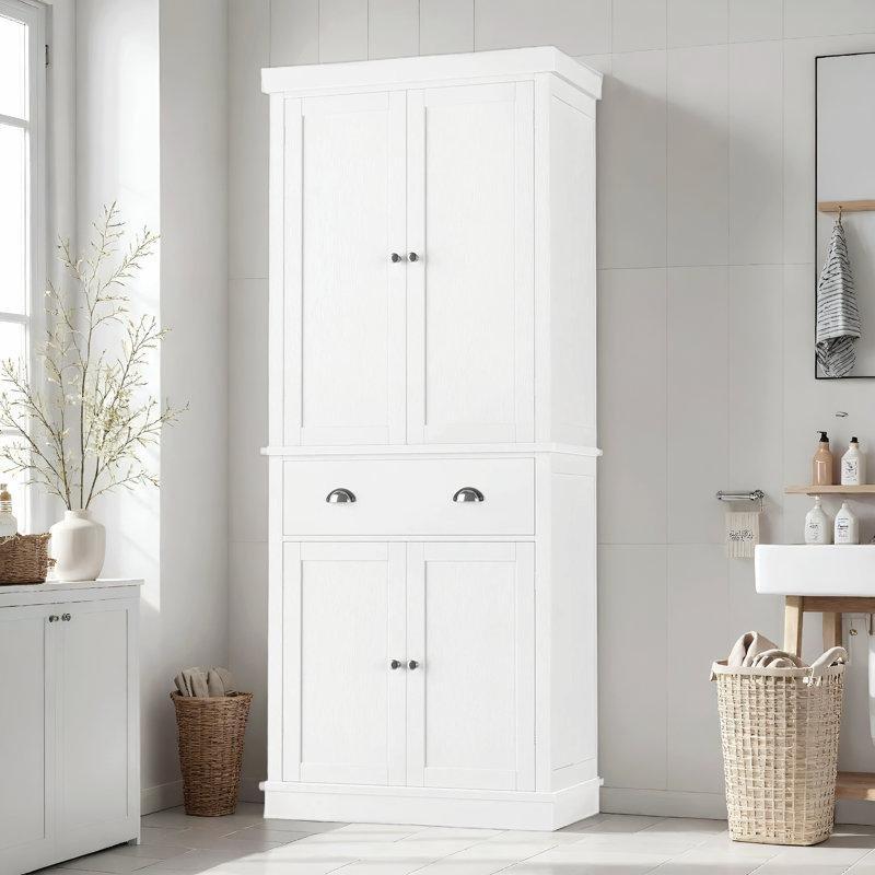 Beyaz Çok Amaçlı Dolap 184 cm 4 Kapaklı 1 Çekmeceli 5 Raflı - 92887