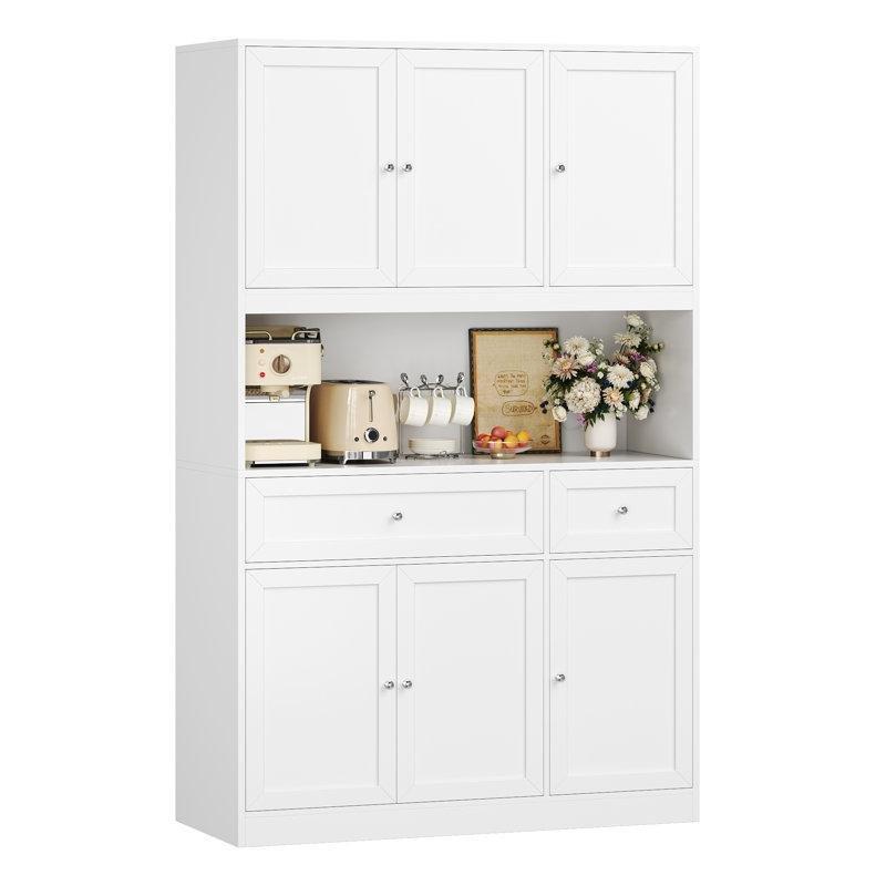 Beyaz Çok Amaçlı Dolap 184 cm Çekmeceli Camlı Raflı Mikrodalga Dolabı - 93067