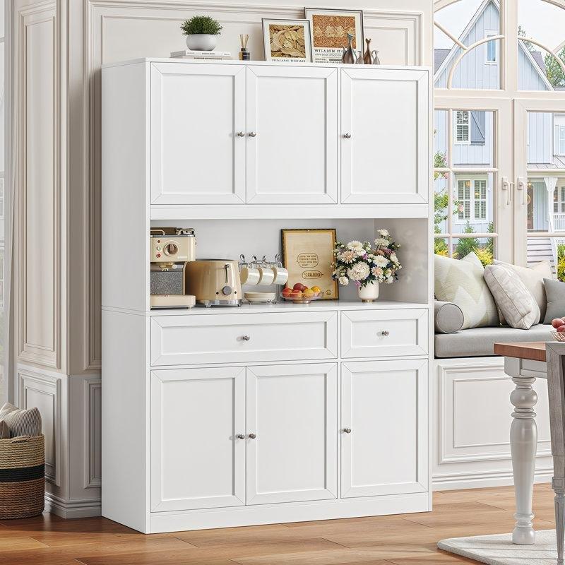 Beyaz Çok Amaçlı Dolap 184 cm Çekmeceli Camlı Raflı Mikrodalga Dolabı - 93067