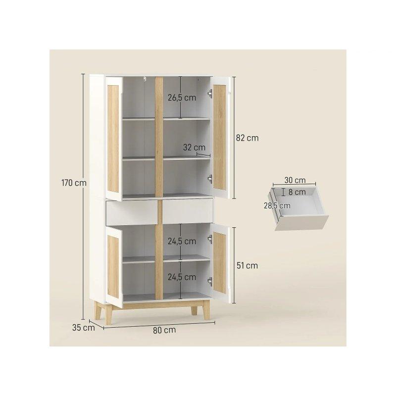 Beyaz Çok Amaçlı Dolap 80x170x35 cm Ahşap Çekmeceli - 92245