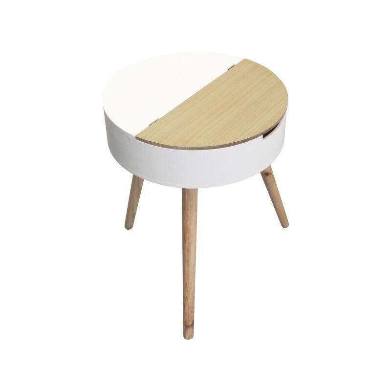 Beyaz Doğal Ahşap ve MDF Saklama Bölmeli İskandinav Yan Sehpa-45x55 cm - 112543