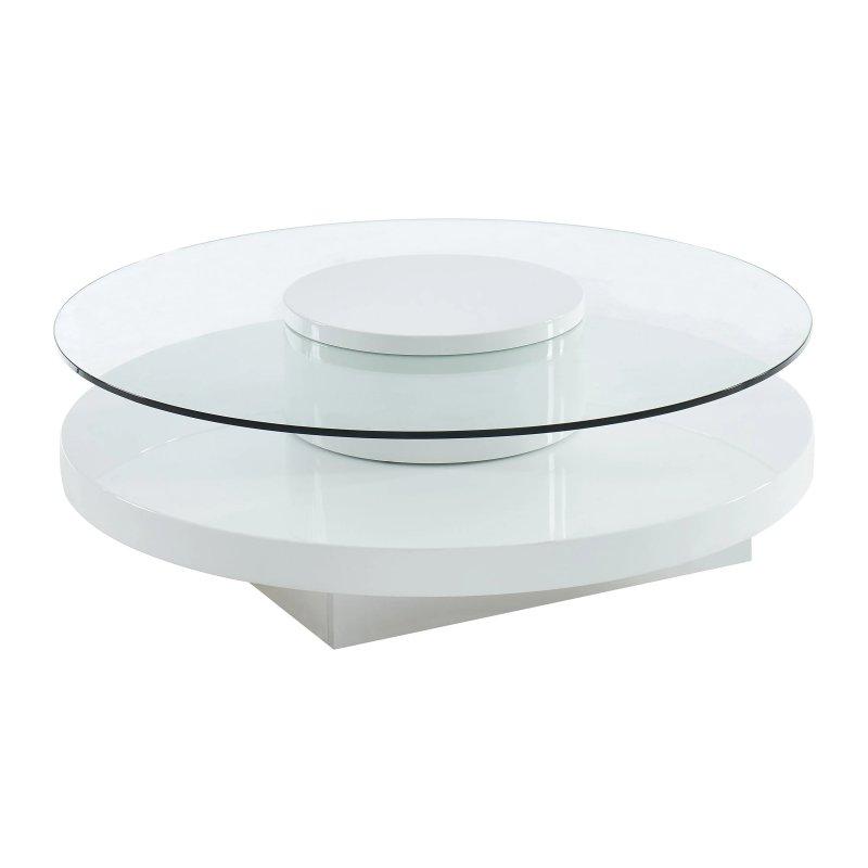 Beyaz Dönerli Orta Sehpa Cam ve MDF 100x100 cm - 102696