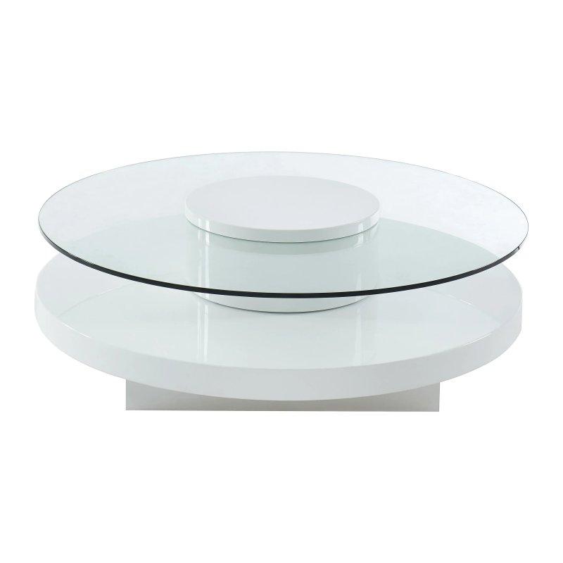 Beyaz Dönerli Orta Sehpa Cam ve MDF 100x100 cm - 102696