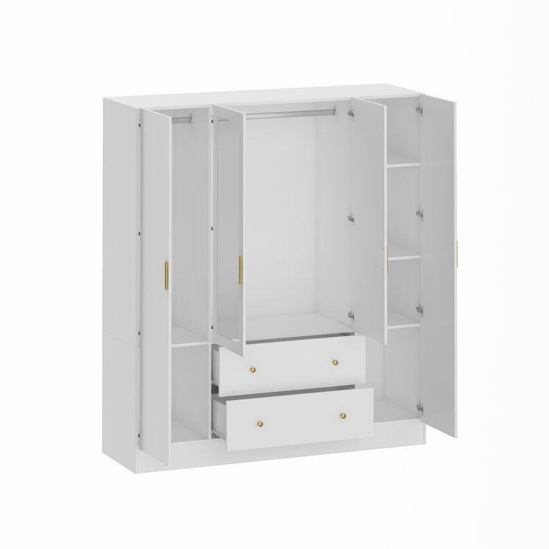 Beyaz Endüstriyel Ahşap 4 Kapılı Gardrop 180 cm x 160 cm Aynalı - 91192