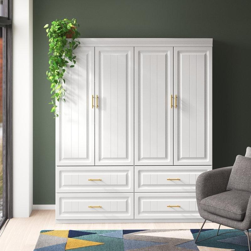 Beyaz Endüstriyel Ahşap 4 Kapılı Gardrop 188 cm x 160 cm - 90955