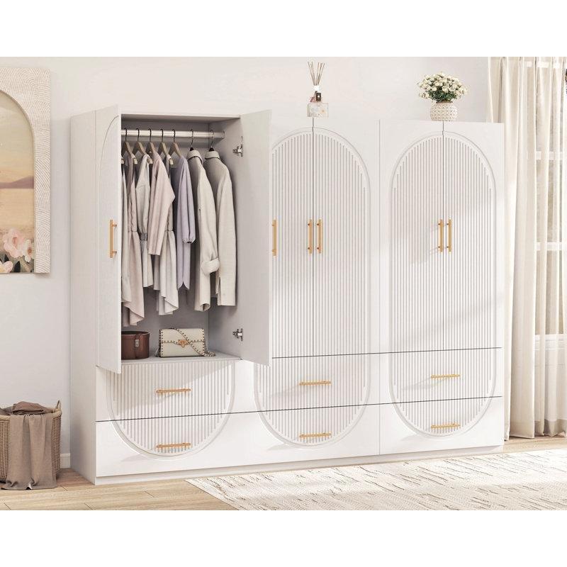 Beyaz Endüstriyel Ahşap 6 Kapılı Gardrop 180 cm - 90970
